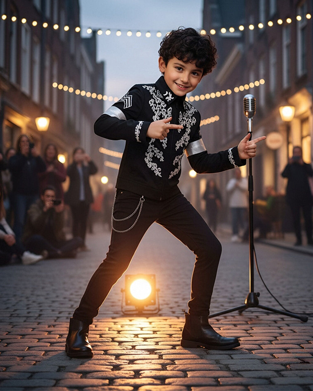 Pop Star Outfit Black Jacket Shirt and Pants 3pcs Suit for Kids Adults Halloween Cosplay Party