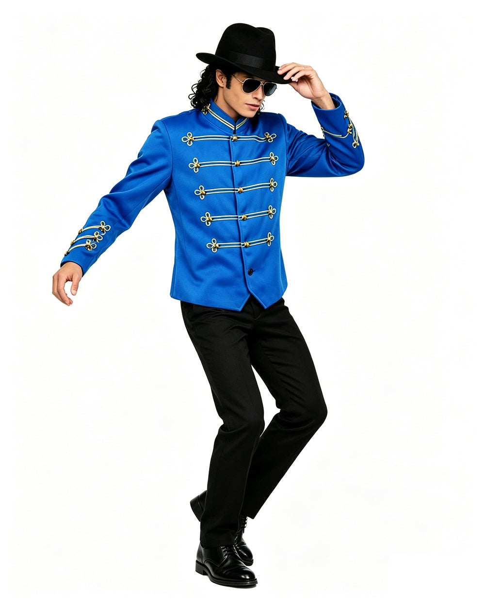 Kids Adults Retro Pop Star Jacket Blue Stand Collar Music Star 80s Stage Outfit for Cosplay