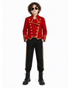 Kids Pop King Costume Red Jacket Pants and Glasses for Cosplay Events Halloween Party