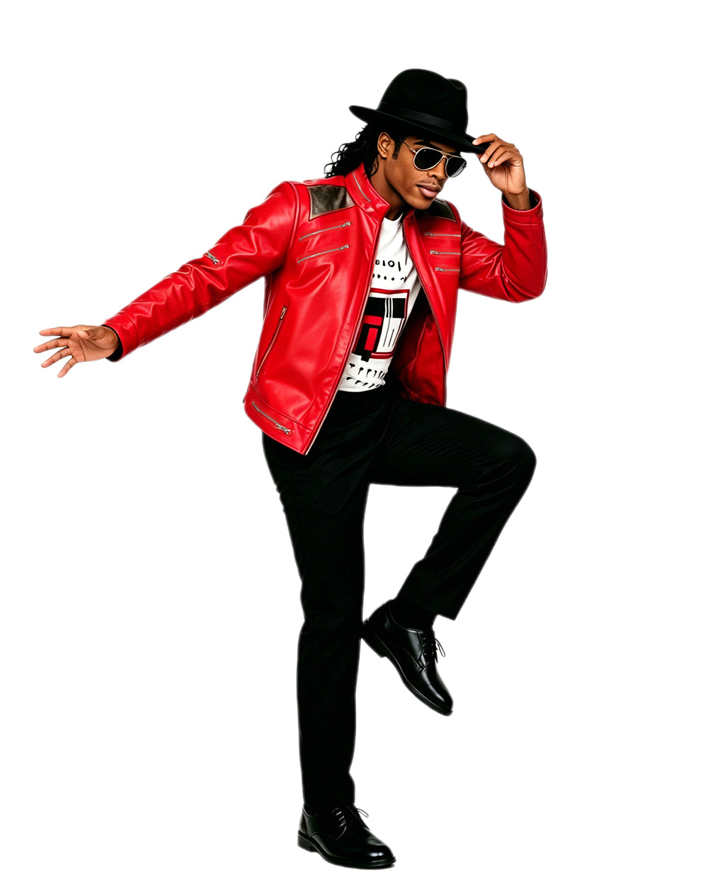 King of Pop Stage Performance Outfit Red 80s Shiny Leather Jacket and Pants Set for Fans Cosplay Events