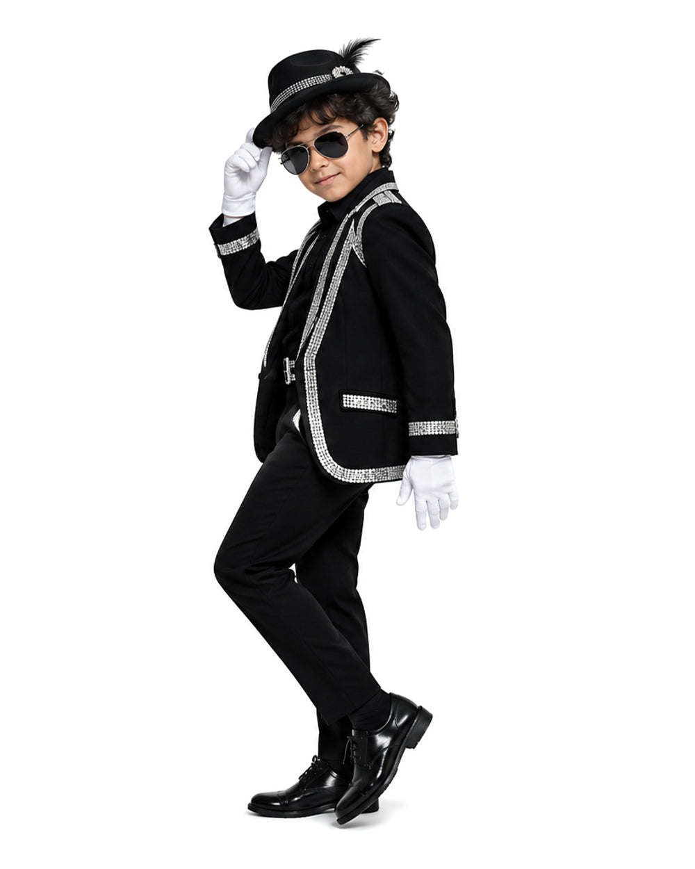 Boys Pop King Costume Black Jacket Shirt Pants and Accessories Full Set for Stage Performance
