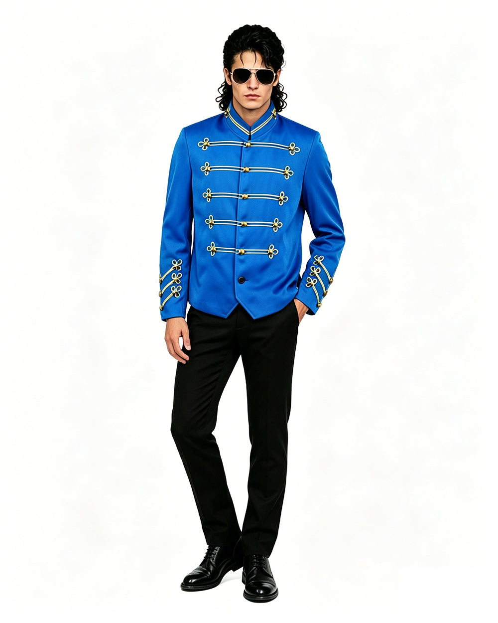 Kids Adults Retro Pop Star Jacket Blue Stand Collar Music Star 80s Stage Outfit for Cosplay