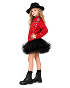 Girls King of Pop Costume Red Jacket Skirt T-shirt and Hat Full Set for Dress-up Party