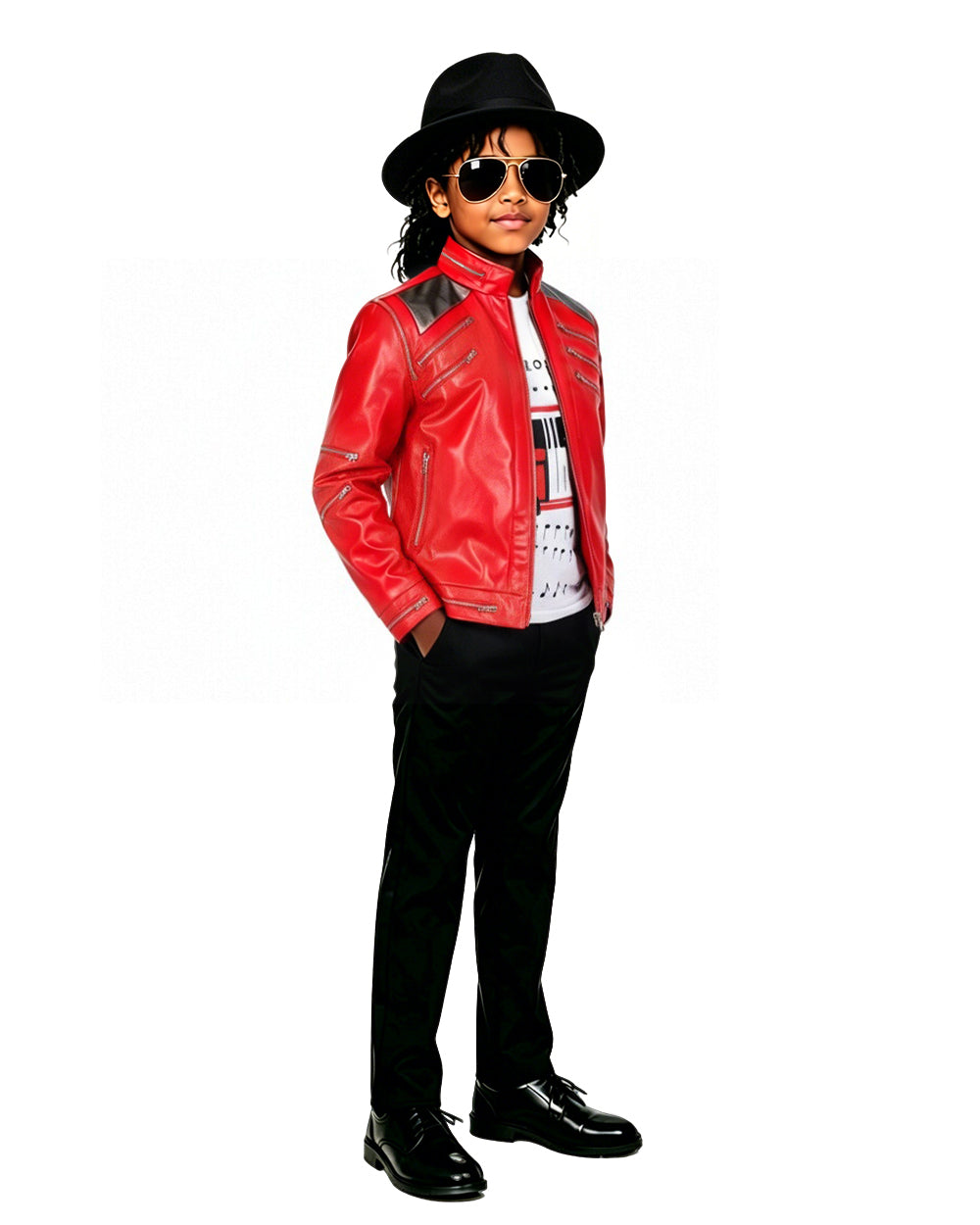 King of Pop Stage Performance Outfit Red 80s Shiny Leather Jacket and Pants Set for Fans Cosplay Events