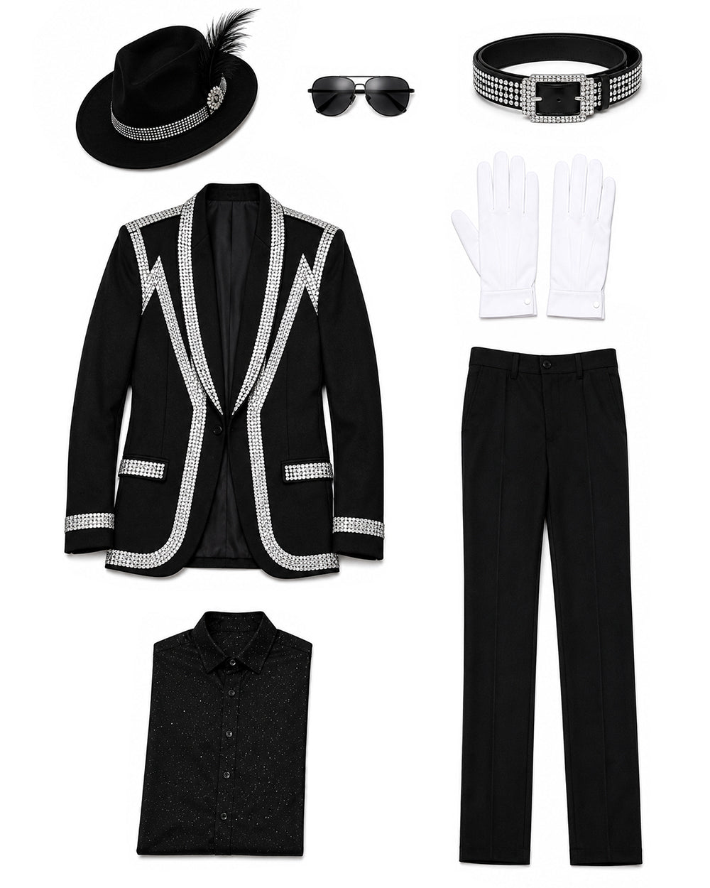 Boys Pop King Costume Black Jacket Shirt Pants and Accessories Full Set for Stage Performance