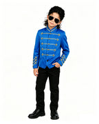 Kids Adults Retro Pop Star Jacket Blue Stand Collar Music Star 80s Stage Outfit for Cosplay
