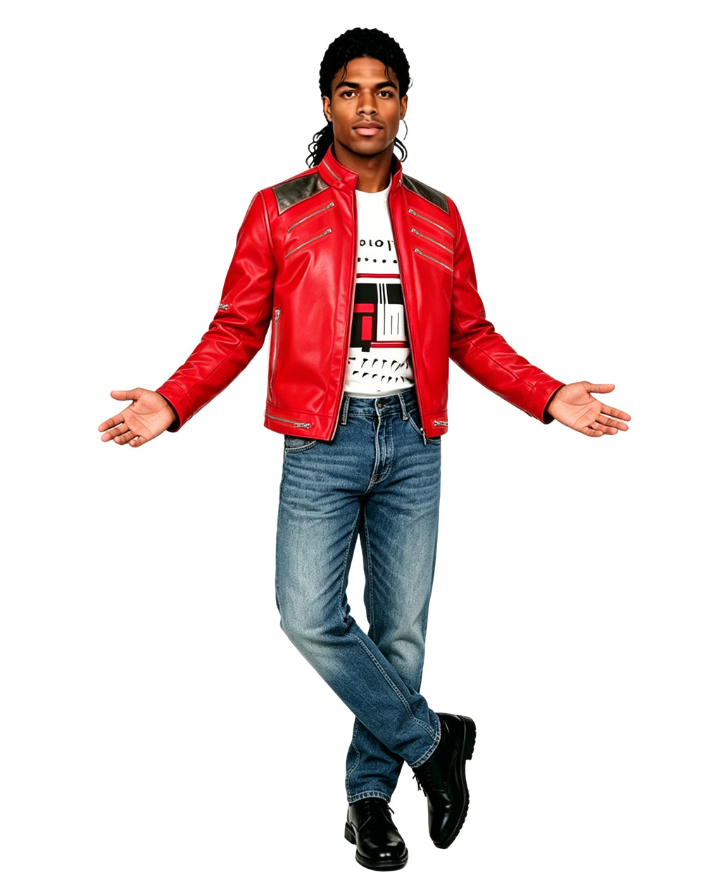 King of Pop Stage Performance Outfit Red 80s Shiny Leather Jacket and Pants Set for Fans Cosplay Events