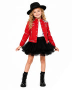 Girls King of Pop Costume Red Jacket Skirt T-shirt and Hat Full Set for Dress-up Party