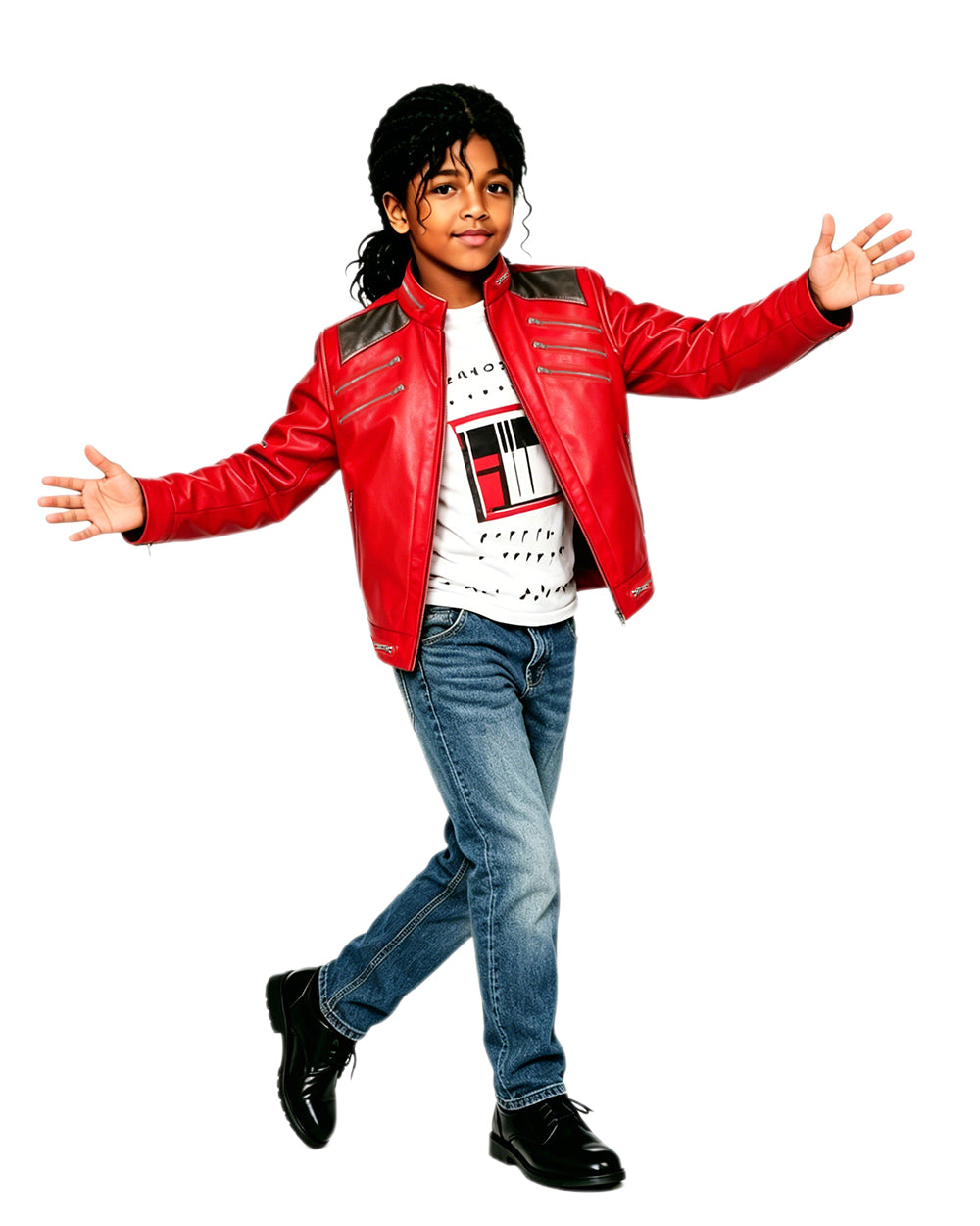 King of Pop Stage Performance Outfit Red 80s Shiny Leather Jacket and Pants Set for Fans Cosplay Events
