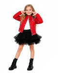 Girls King of Pop Costume Red Jacket Skirt T-shirt and Hat Full Set for Dress-up Party