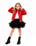Girls King of Pop Costume Red Jacket Skirt T-shirt and Hat Full Set for Dress-up Party