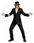 Retro 80s Costume Black Sequin Stage Outfit Music Star Jacket Pants and Hat Full Set for Cosplay