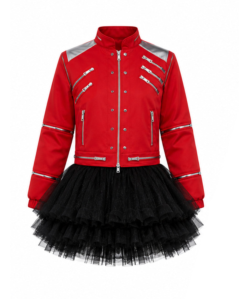 Girls King of Pop Costume Red Jacket Skirt T-shirt and Hat Full Set for Dress-up Party