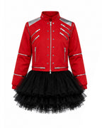 Girls King of Pop Costume Red Jacket Skirt T-shirt and Hat Full Set for Dress-up Party