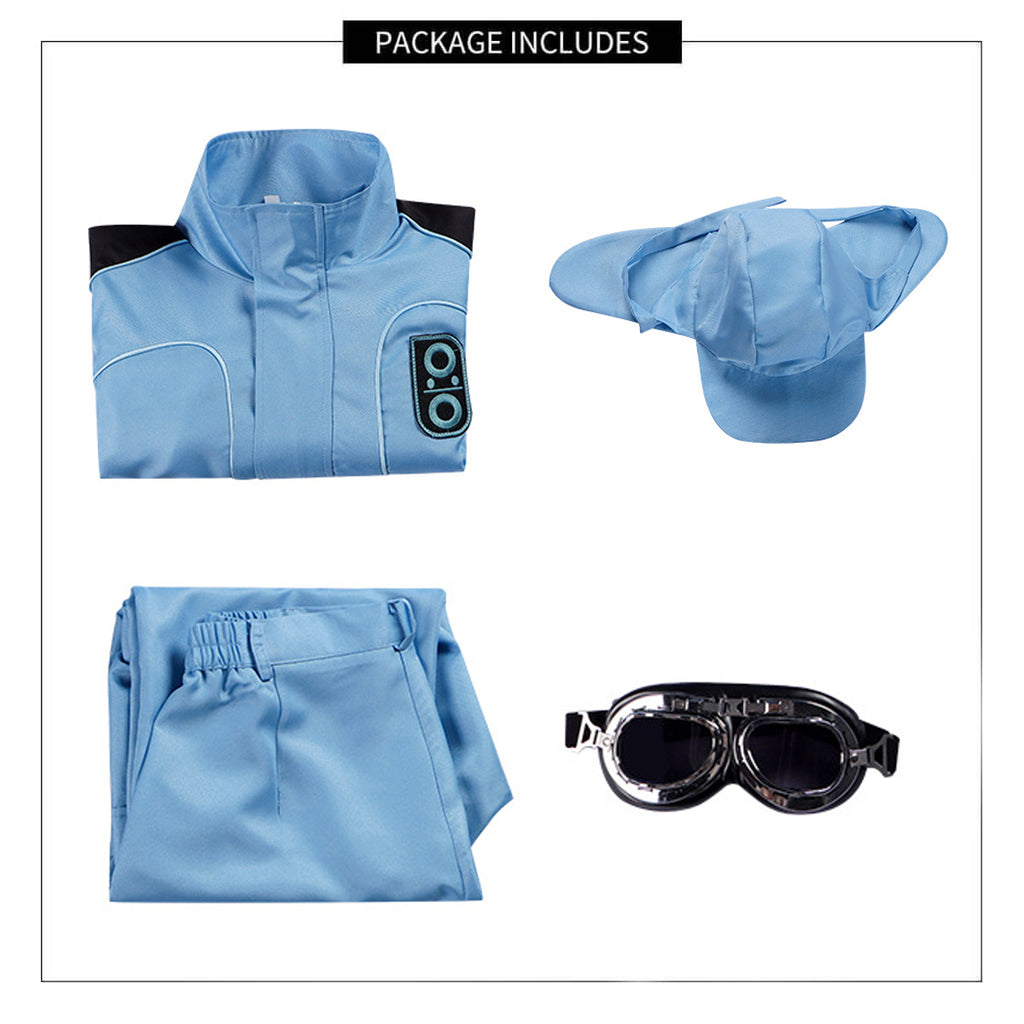 Adult No.17 Costume Blue Tops Pants Hat and Goggles 2025 Movie Uniform for Cosplay