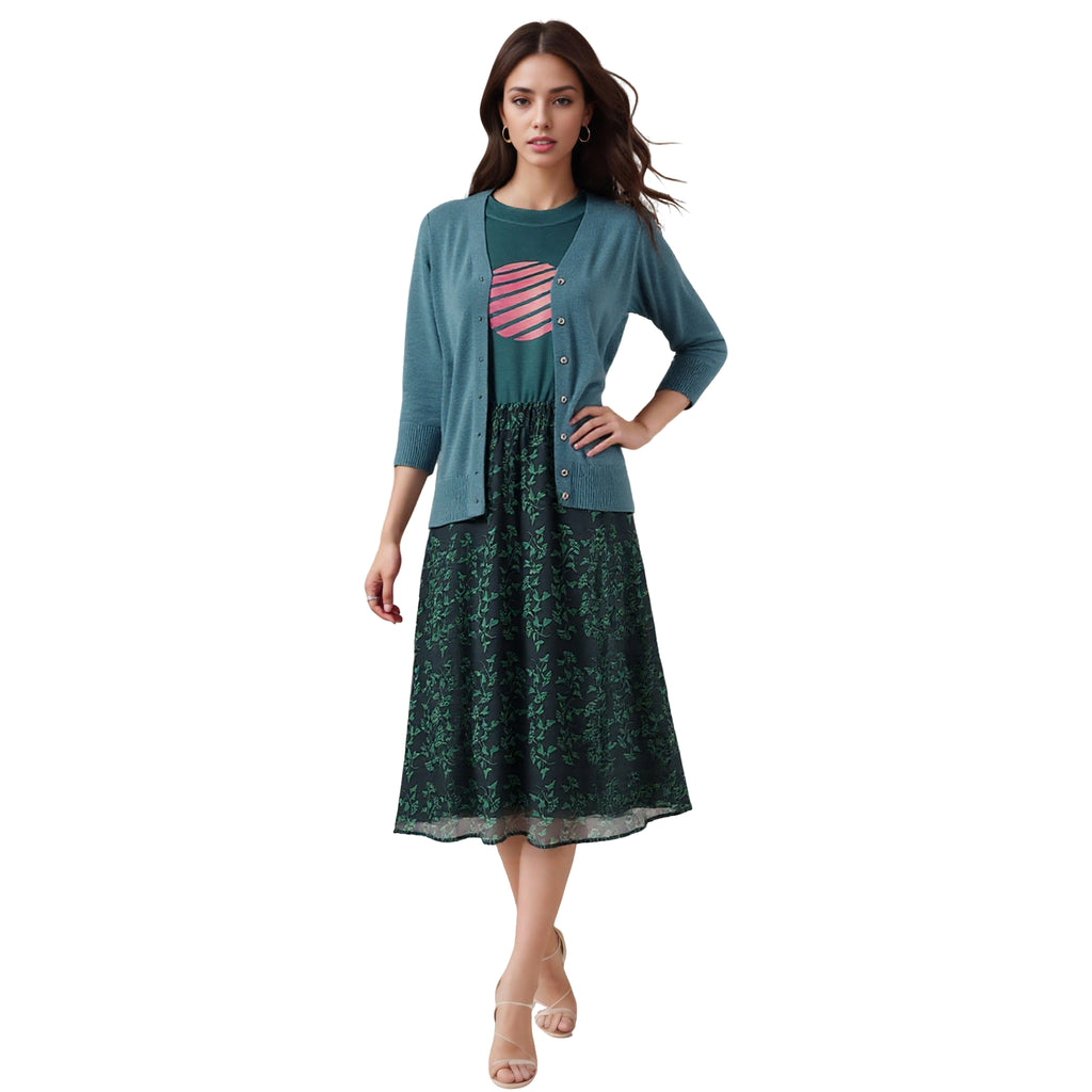 Women Blue Cardigan Girl Costume Misfit Sister Cosplay Outfit T-shirt Cardigan and Skirt