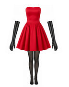 Women Scarlet Costume Retro Villain Red Dress with Black Tights and Accessories 4pcs Suit for Halloween Carnival