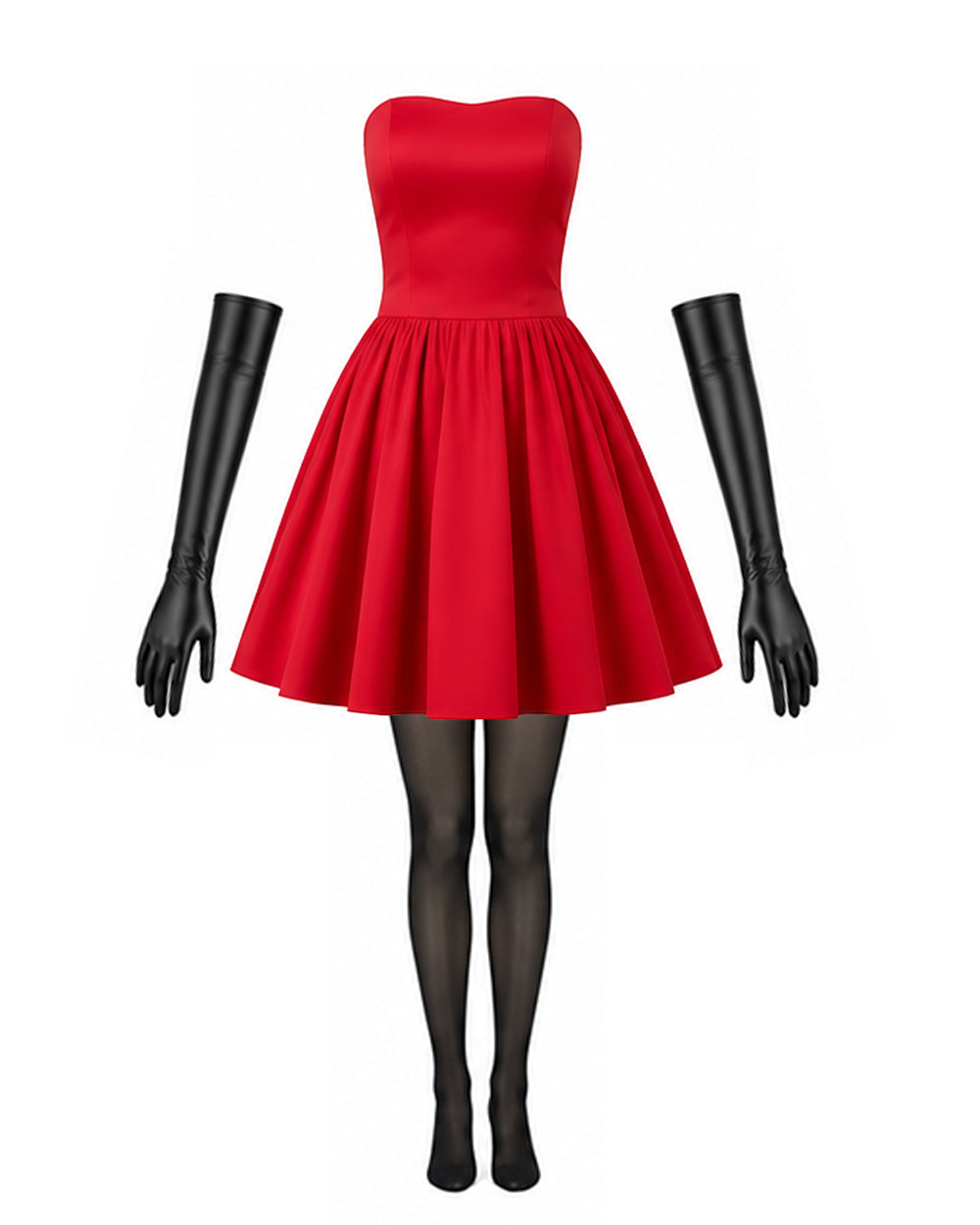 Women Scarlet Costume Retro Villain Red Dress with Black Tights and Accessories 4pcs Suit for Halloween Carnival