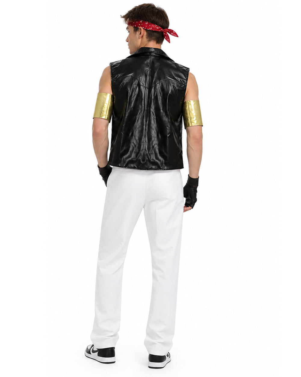 80s Retro Supervillain Costume Dancing Bad Boy Black Vest White Pants 8pcs Suit for Halloween Carnival
