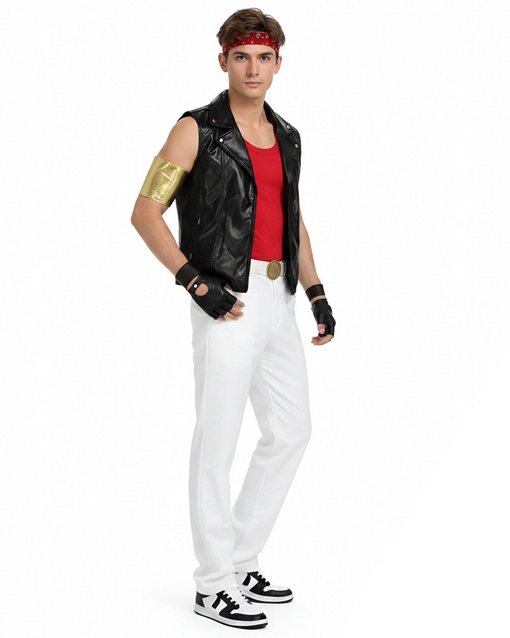 80s Retro Supervillain Costume Dancing Bad Boy Black Vest White Pants 8pcs Suit for Halloween Carnival