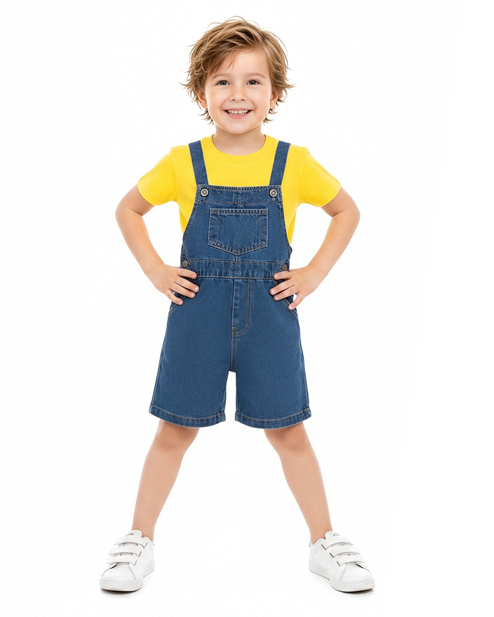 Kids Halloween Outfit Toddler Denim Overalls Yellow Shirt Goggles Wig Suit for Cosplay