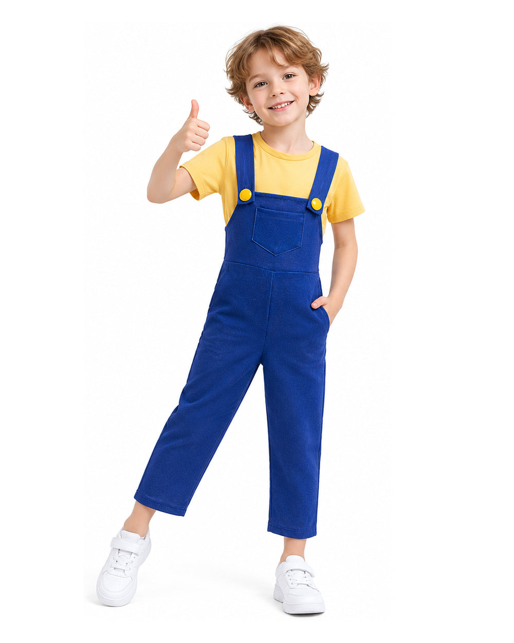 Kids Yellow Halloween Costume Unisex Party Carnival Cosplay Yellow T-Shirt and Overalls