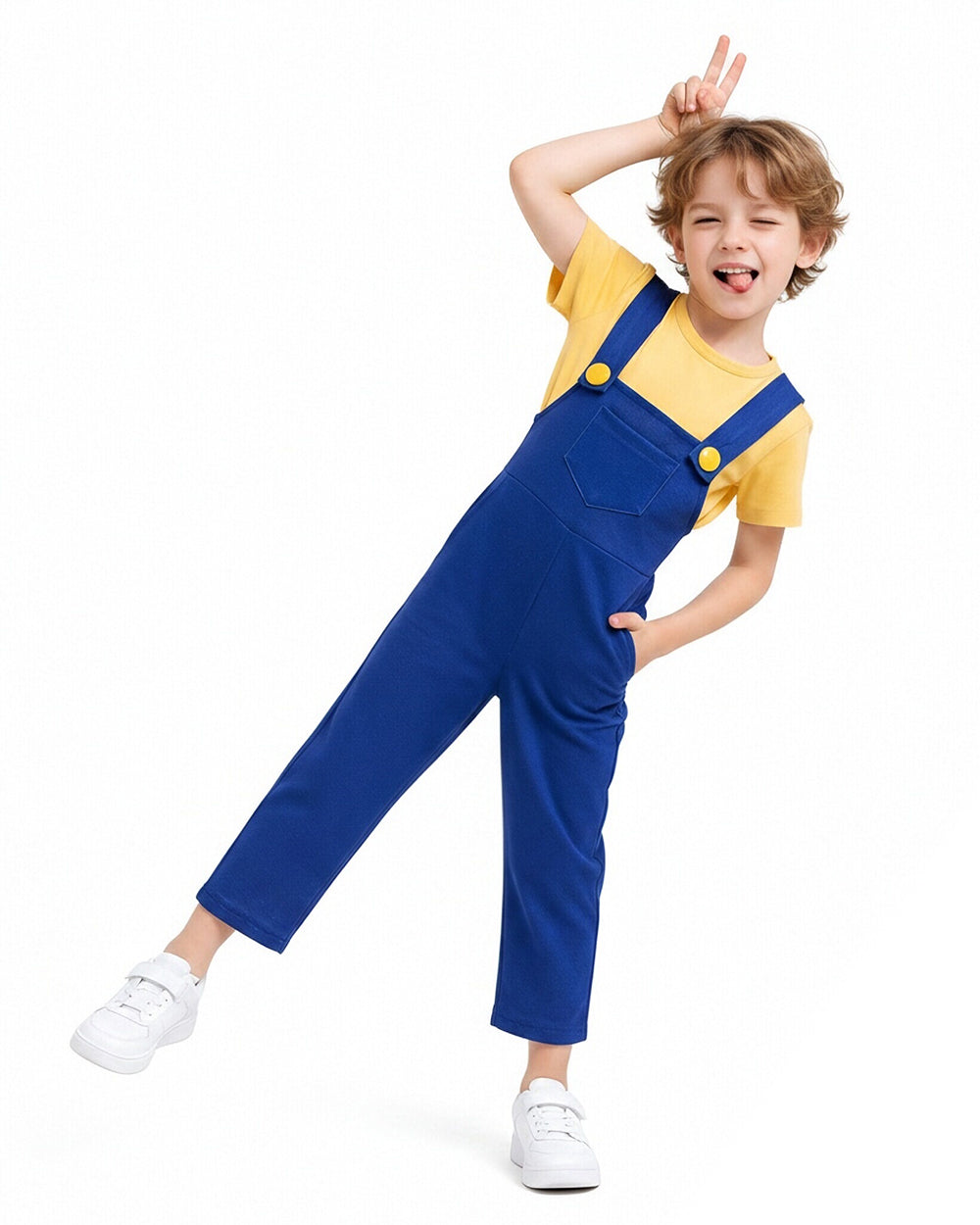 Kids Yellow Halloween Costume Unisex Party Carnival Cosplay Yellow T-Shirt and Overalls