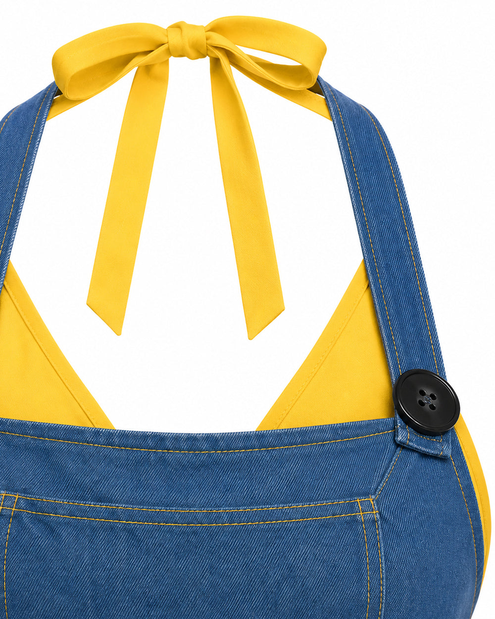 Yellow Monster Costume Hot Girl Crop Denim Dress with Flared Sleeves and Underwear for Women Theme Party Dress Up