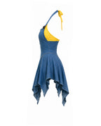 Yellow Monster Costume Hot Girl Crop Denim Dress with Flared Sleeves and Underwear for Women Theme Party Dress Up