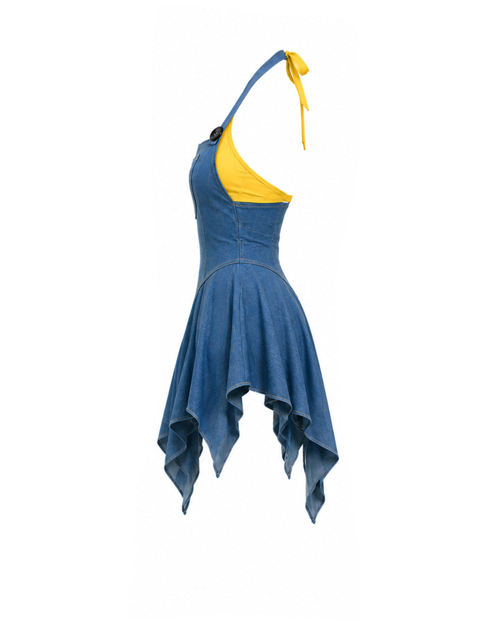 Yellow Monster Costume Hot Girl Crop Denim Dress with Flared Sleeves and Underwear for Women Theme Party Dress Up