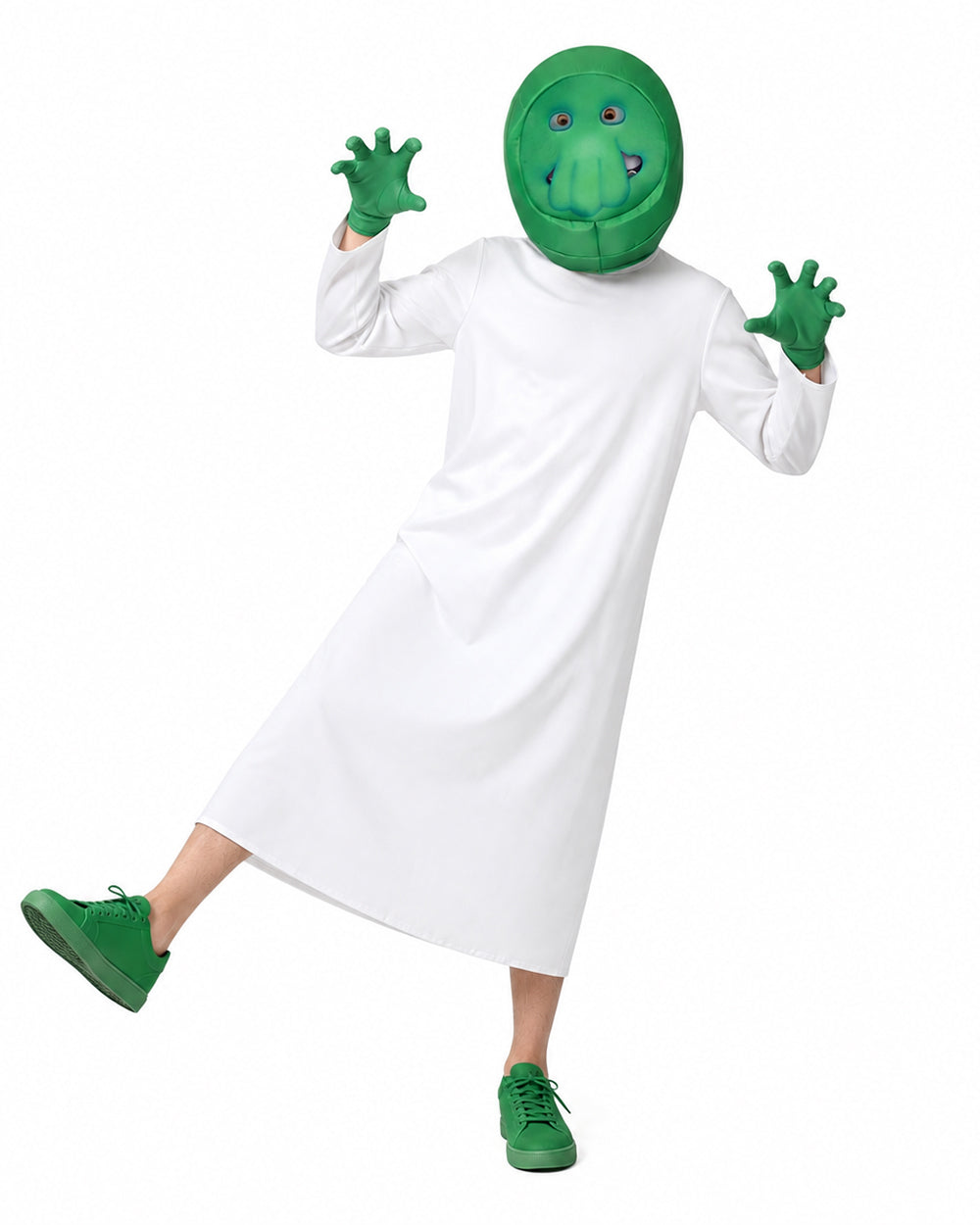 Goomi Costume Green Monster Helmet Robe and Gloves 3pcs Suit for Kids Adults Cosplay Events