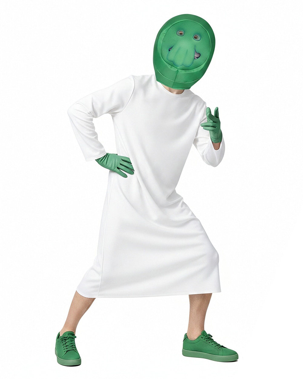 Goomi Costume Green Monster Helmet Robe and Gloves 3pcs Suit for Kids Adults Cosplay Events