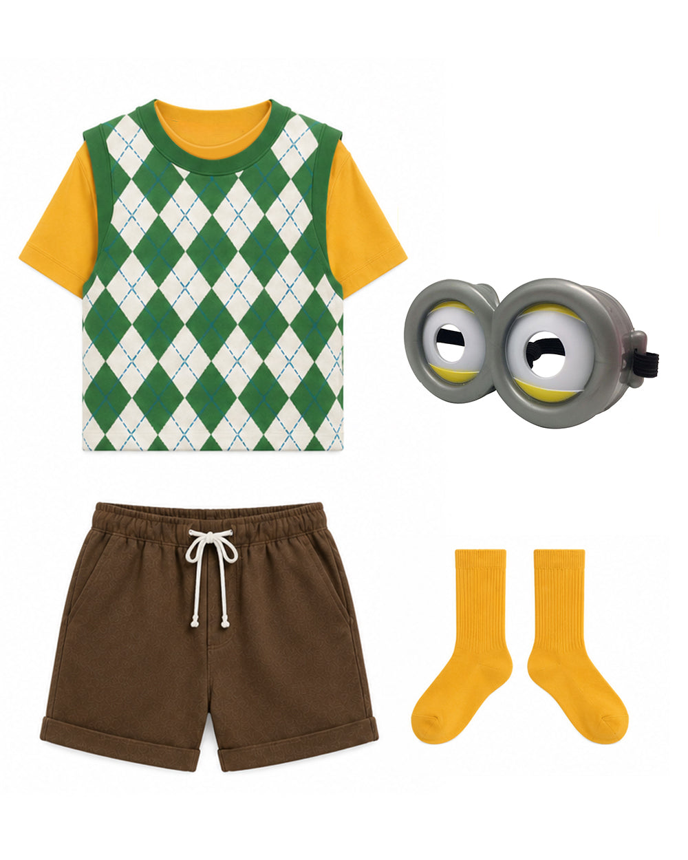 Kids Yellow Monster Outfit Cute Goggles Boy James Shirt Vest Shorts and Socks 4pcs Suit for Cosplay Party
