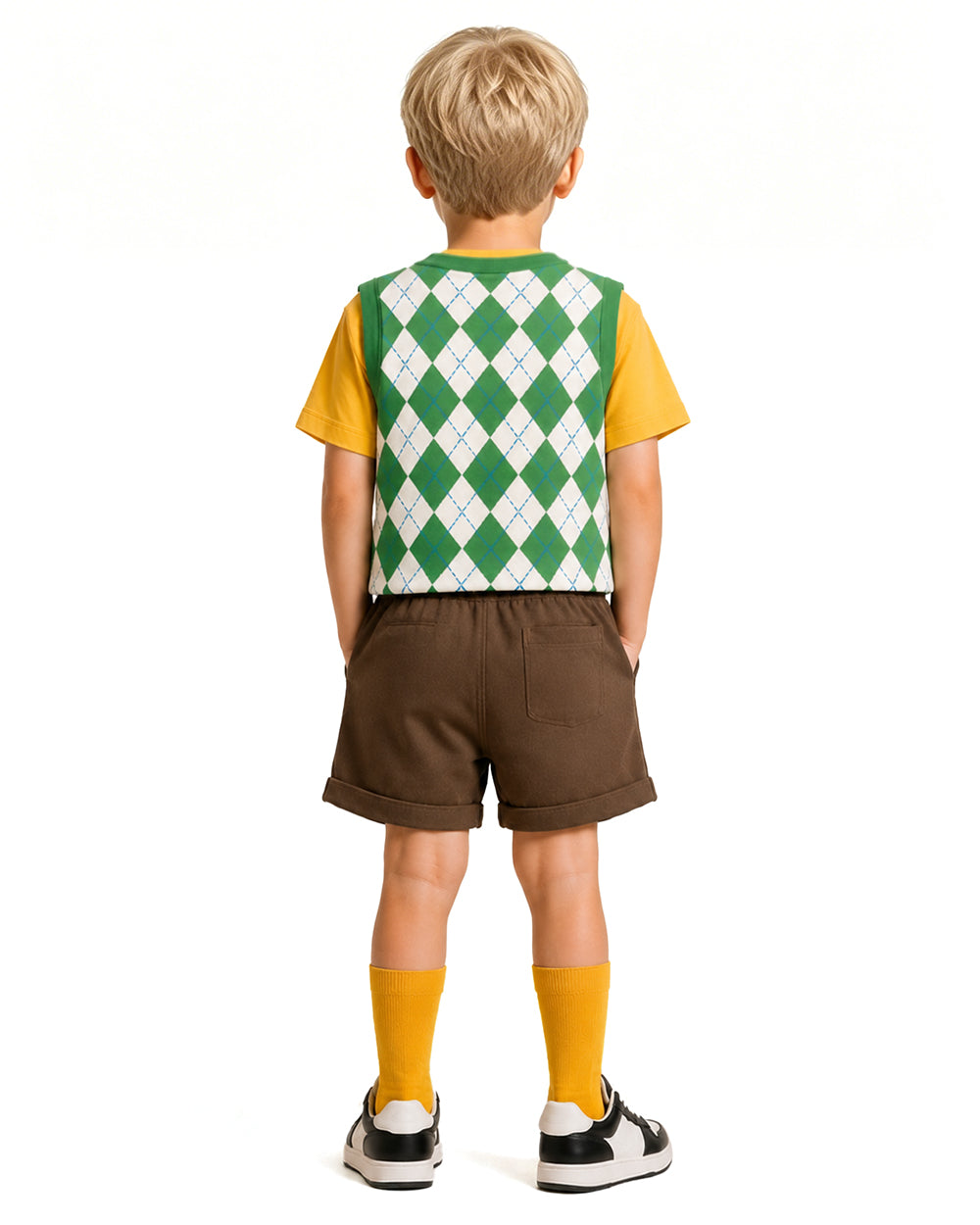 Kids Yellow Monster Outfit Cute Goggles Boy James Shirt Vest Shorts and Socks 4pcs Suit for Cosplay Party