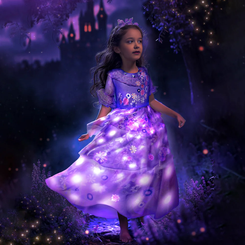Kids Isabela Light Up Dress Princess Purple Glowing Costume LED Outfit for Cosplay Party