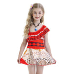 Kids Moana Swimsuits Princess Cosplay Costume Girls Polynesian Dress with Necklace for Halloween Party