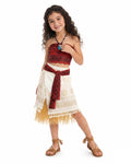 Princess Adventure Costume Curly Haired Girls Dress and Necklace Full Set for Kids Adults Halloween Party