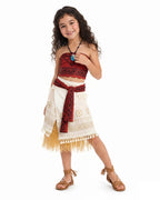 Princess Adventure Costume Curly Haired Girls Dress and Necklace Full Set for Kids Adults Halloween Party