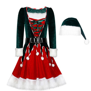 Mommy and Me Christmas Costume Kids and Mom Christmas Dress Hat and Socks Matching Set for Christmas Party