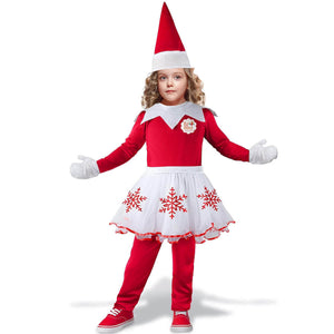 Christmas Elf Costume Mommy and Me Matching Christmas Outfits Jumpsuit Skirt Hat and Mittens 4pcs Suit