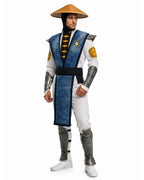 Men's Thunder God Costume Blue Warrior Suit with Iconic Bamboo Hat for Themed Gaming Events