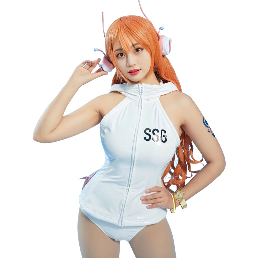 Sexy Navigator Costume Straw Pirate White PU Leather Uniform