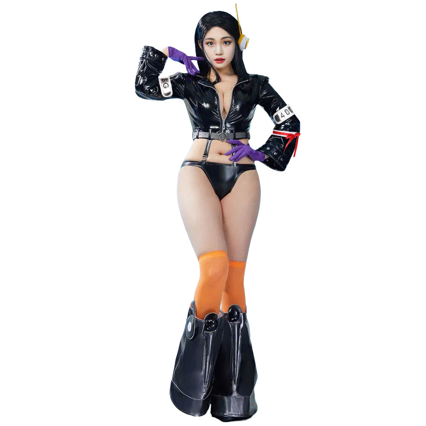 Female Devil Child Costume Black Cropped Jacket and Leather Panty Outfit