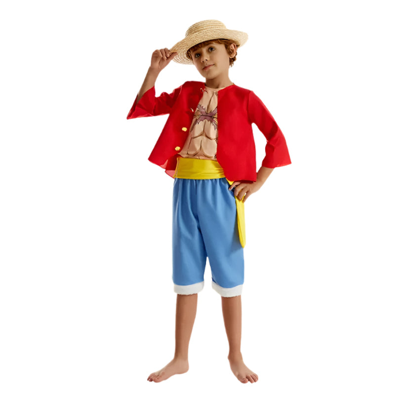 Loofie Costume Red Coat Shorts and Straw Hat Suit for Kids Adults Halloween Cosplay