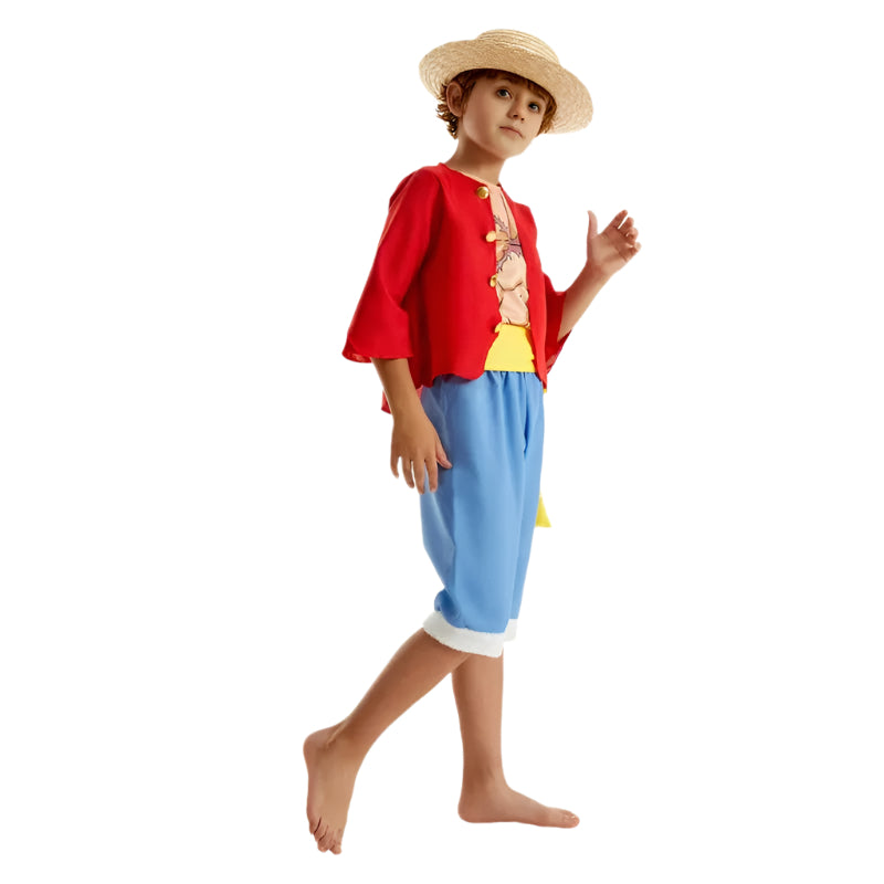 Loofie Costume Red Coat Shorts and Straw Hat Suit for Kids Adults Halloween Cosplay