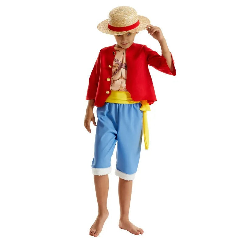 Loofie Costume Red Coat Shorts and Straw Hat Suit for Kids Adults Halloween Cosplay