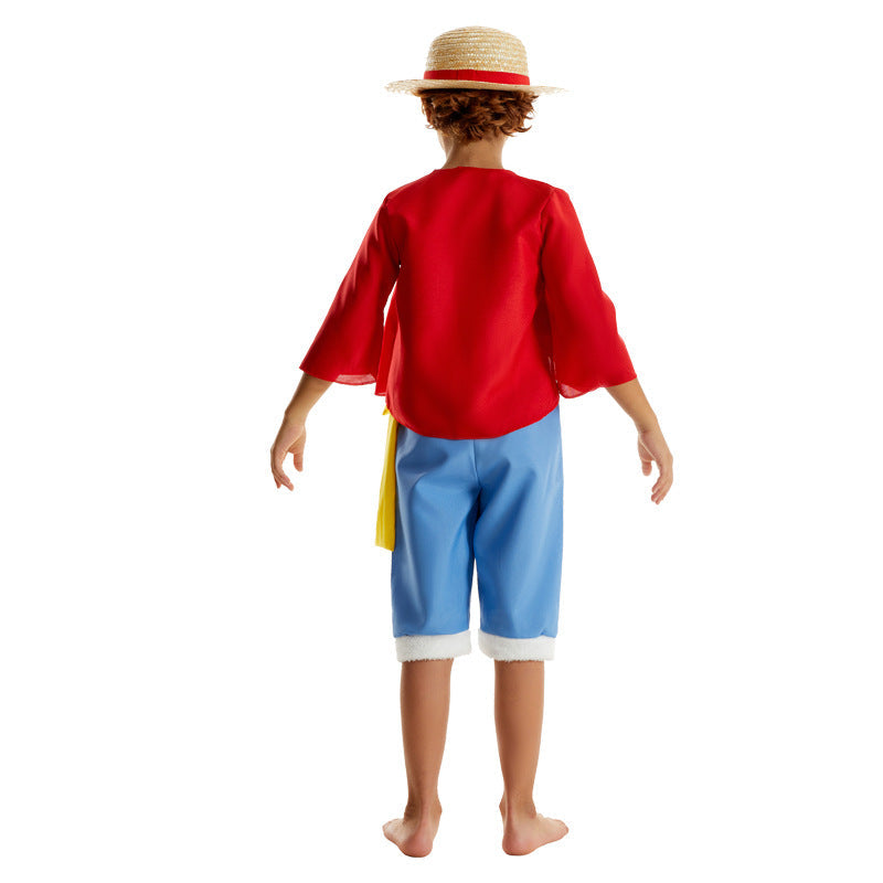 Loofie Costume Red Coat Shorts and Straw Hat Suit for Kids Adults Halloween Cosplay