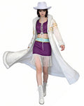 Robin Cosplay Costume Miss All Sunday White Fur Collar Coat with Dress Hat Suit for Cosplay Party