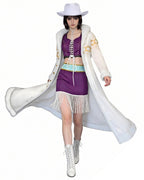 Robin Cosplay Costume Miss All Sunday White Fur Collar Coat with Dress Hat Suit for Cosplay Party