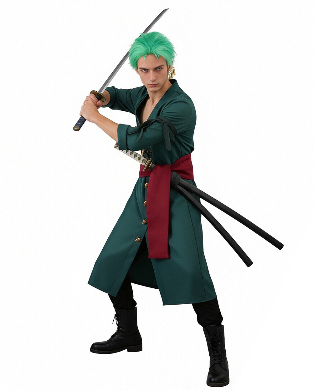 Adult Roronoa Costume Green Pirate Hunter Cosplay Outfit and Wig for Halloween Carnival